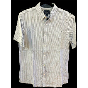GH Bass & Co. Oxford Shirt Mens MED GREEN White Striped SHORT Sleeve 100% Cotton